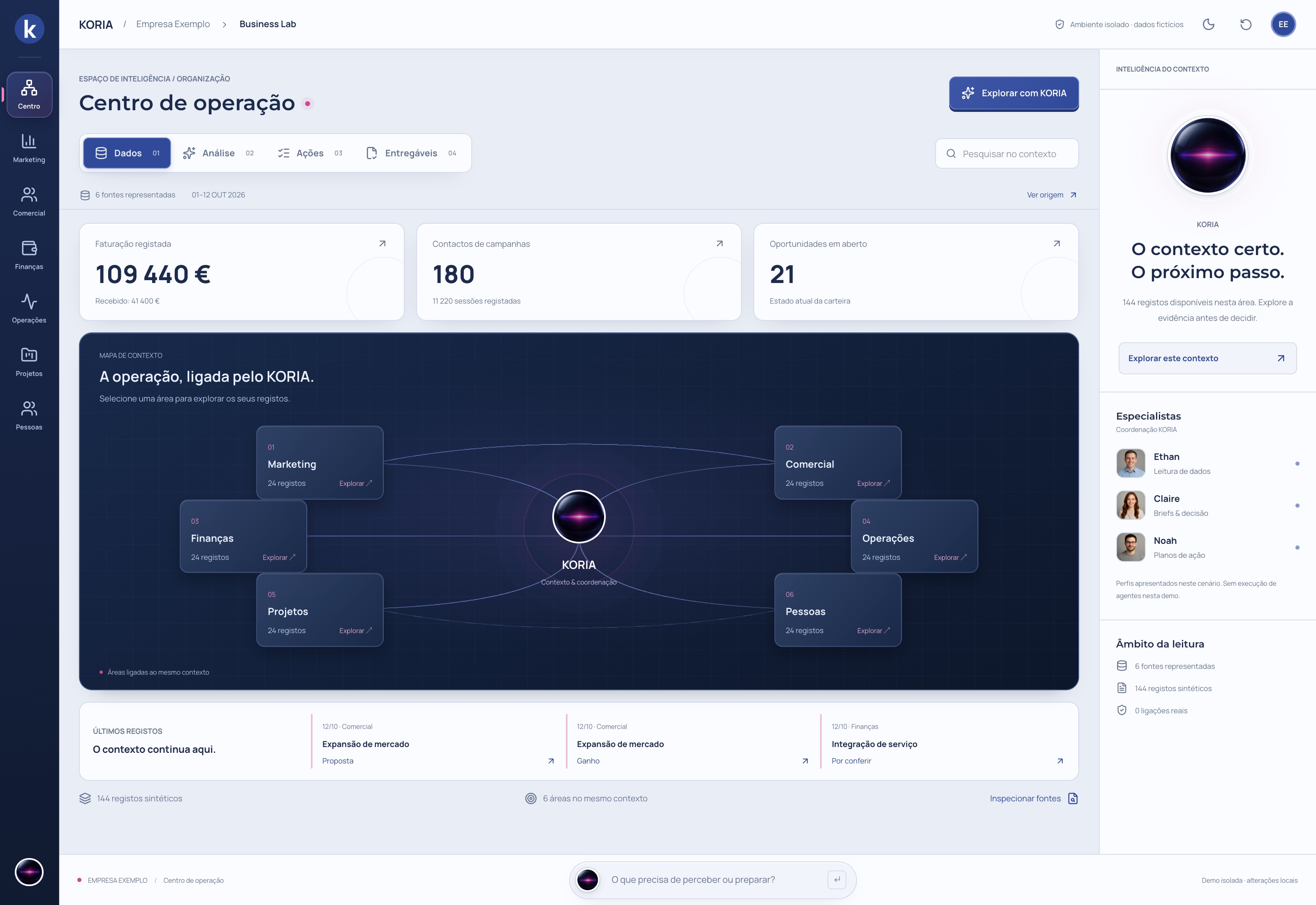 KORIA em ação · Command Center